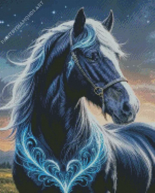 Blue Black Horse Diamond Painting