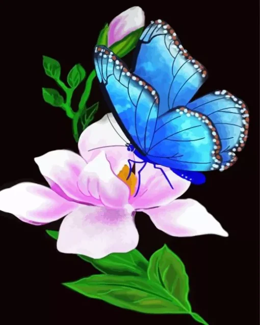 Blue Butterfly And Flower Diamond Painting