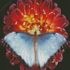 Blue Butterfly And Red Flower Diamond Painting