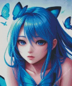 Blue Butterfly Girl Diamond Painting