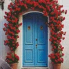 Blue Door Flowers Diamond Painting