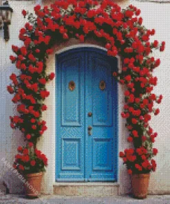 Blue Door Flowers Diamond Painting