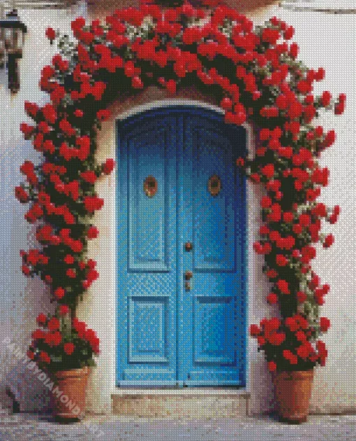 Blue Door Flowers Diamond Painting