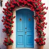 Blue Door Flowers Diamond Painting