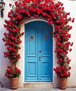 Blue Door Flowers Diamond Painting