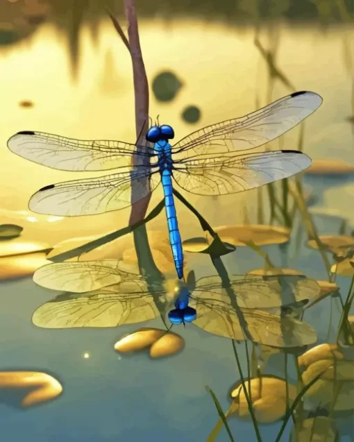 Blue Dragonfly Water Reflection Diamond Painting