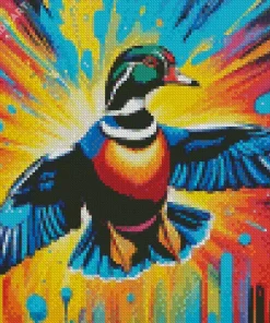 Colorful Flying Wood Duck Diamond Painting