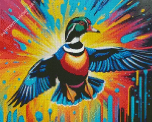 Colorful Flying Wood Duck Diamond Painting