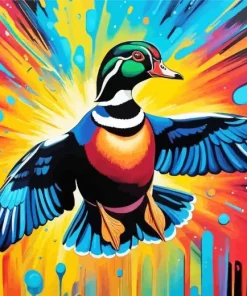 Colorful Flying Wood Duck Diamond Painting