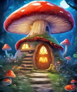 Cool Mushroom House Diamond Painting