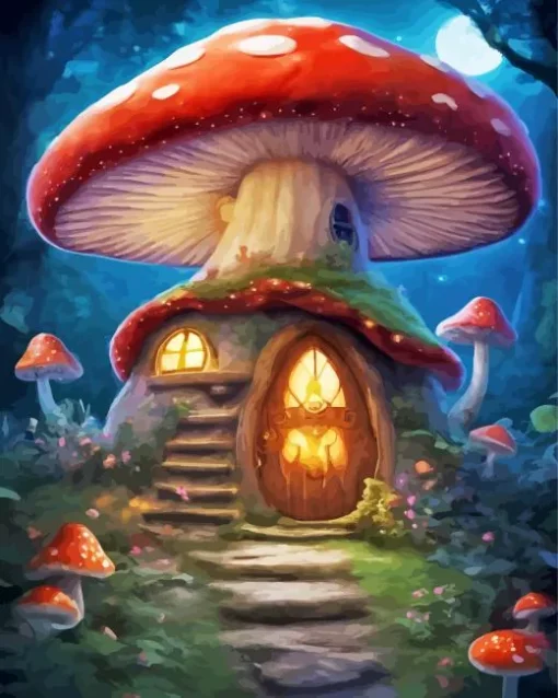 Cool Mushroom House Diamond Painting