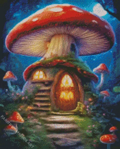 Cool Mushroom House Diamond Painting