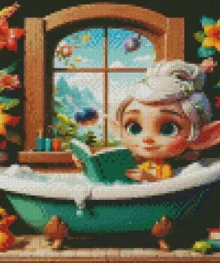 Cute Elf Girl In Bathtub Diamond Painting