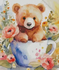 Cute Flowers And Teddy Bear Diamond Painting