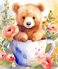 Cute Flowers And Teddy Bear Diamond Painting