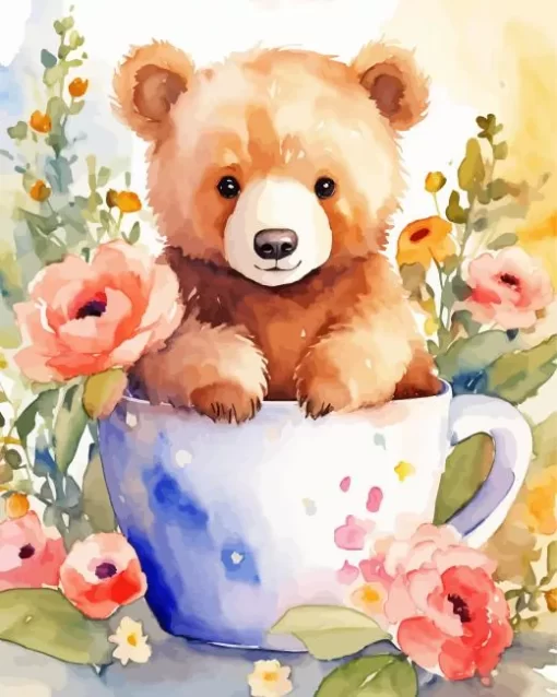 Cute Flowers And Teddy Bear Diamond Painting