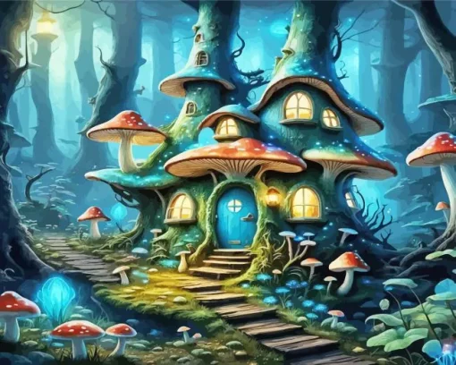 Fairy Mushroom House Art Diamond Painting