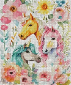 Flowers And Horses Diamond Painting