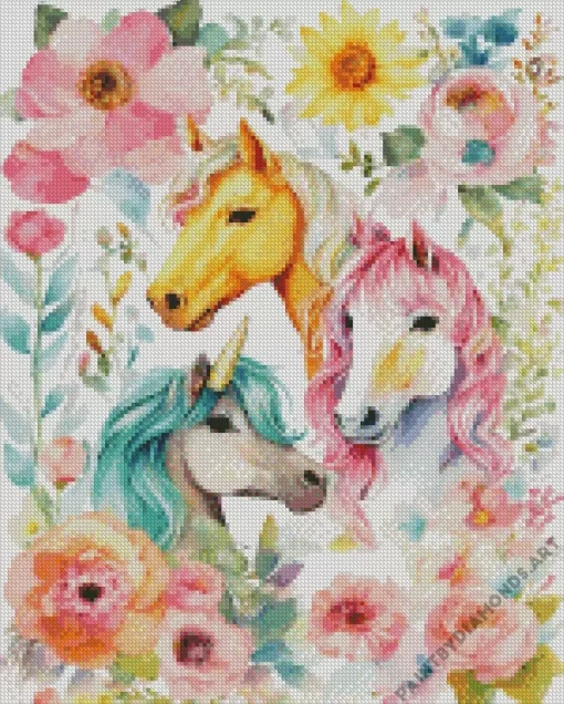 Flowers And Horses Diamond Painting