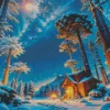 Forest House In Winter Night Diamond Painting