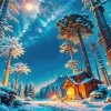 Forest House In Winter Night Diamond Painting