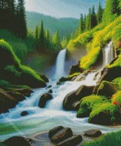 Forest Waterfall Landscape Diamond Painting