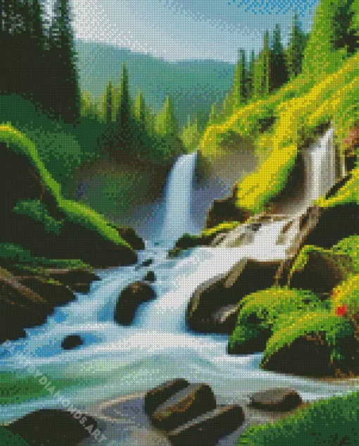 Forest Waterfall Landscape Diamond Painting