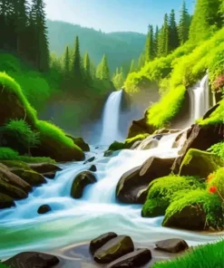 Forest Waterfall Landscape Diamond Painting