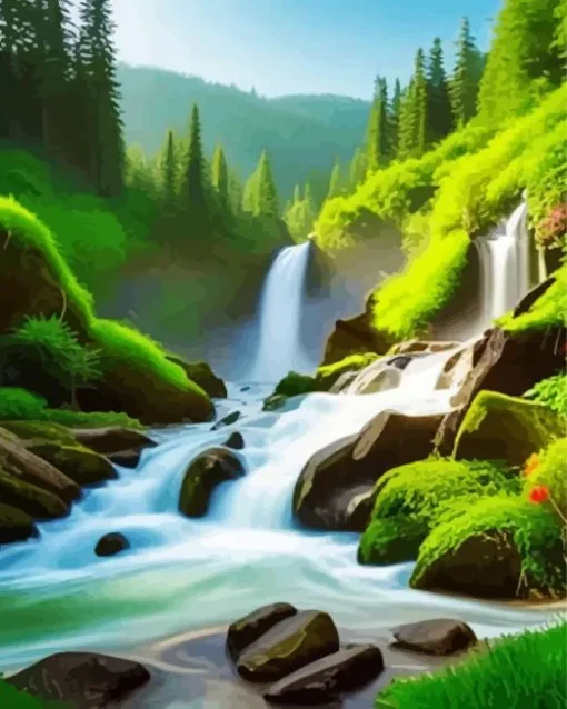 Forest Waterfall Landscape Diamond Painting