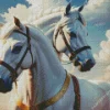 Fresian Horses White Diamond Painting