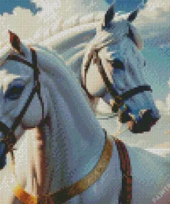 Fresian Horses White Diamond Painting