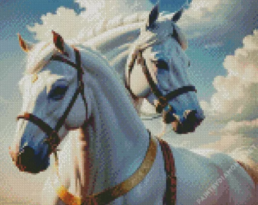 Fresian Horses White Diamond Painting