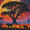 Full Moon Elephants Silhouette Diamond Painting