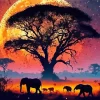 Full Moon Elephants Silhouette Diamond Painting