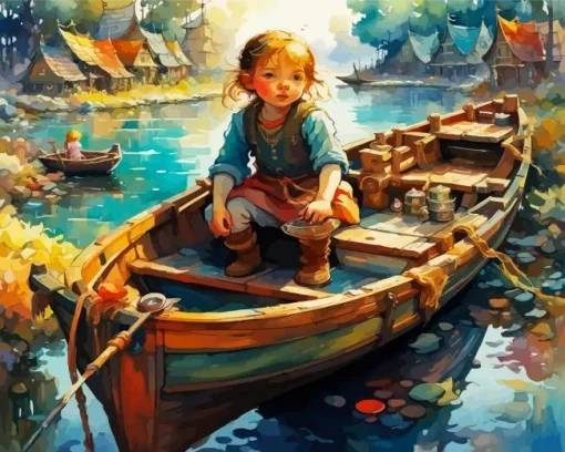 Girl In Boat Diamond Painting