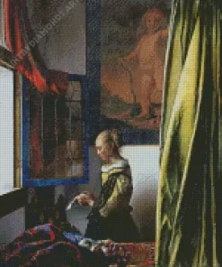 Girl Reading A Letter At An Open Window Diamond Painting