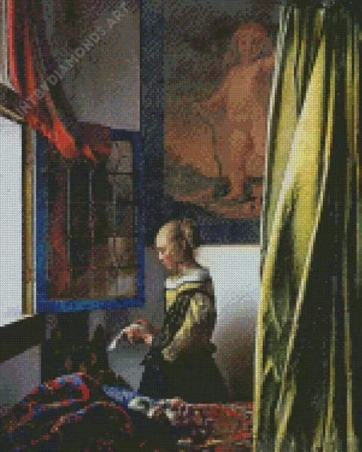 Girl Reading A Letter At An Open Window Diamond Painting