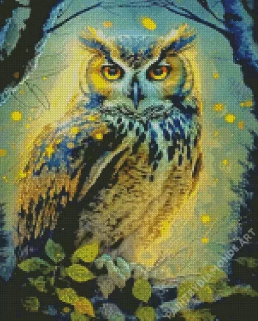 Golden Fierce Owl Diamond Painting