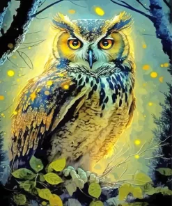 Golden Fierce Owl Diamond Painting