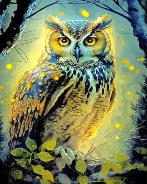 Golden Fierce Owl Diamond Painting