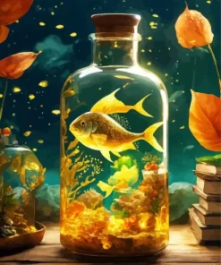 Golden Fish In A Bottle Diamond Painting