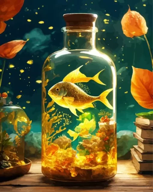 Golden Fish In A Bottle Diamond Painting