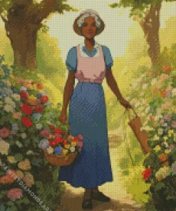 Grandmother Picking Flowers Diamond Painting