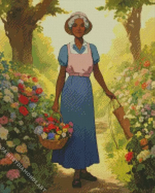 Grandmother Picking Flowers Diamond Painting