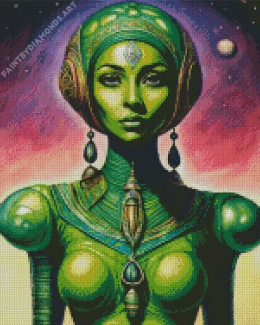 Green Girl Alien Diamond Painting