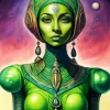 Green Girl Alien Diamond Painting