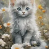 Grey Fluffy Cat Diamond Painting