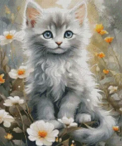 Grey Fluffy Cat Diamond Painting