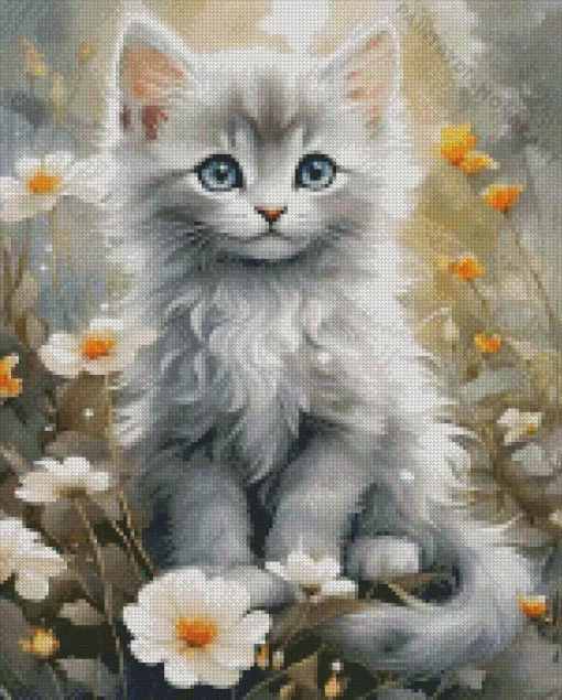 Grey Fluffy Cat Diamond Painting