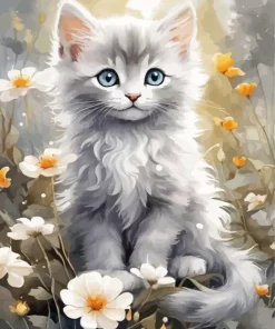 Grey Fluffy Cat Diamond Painting